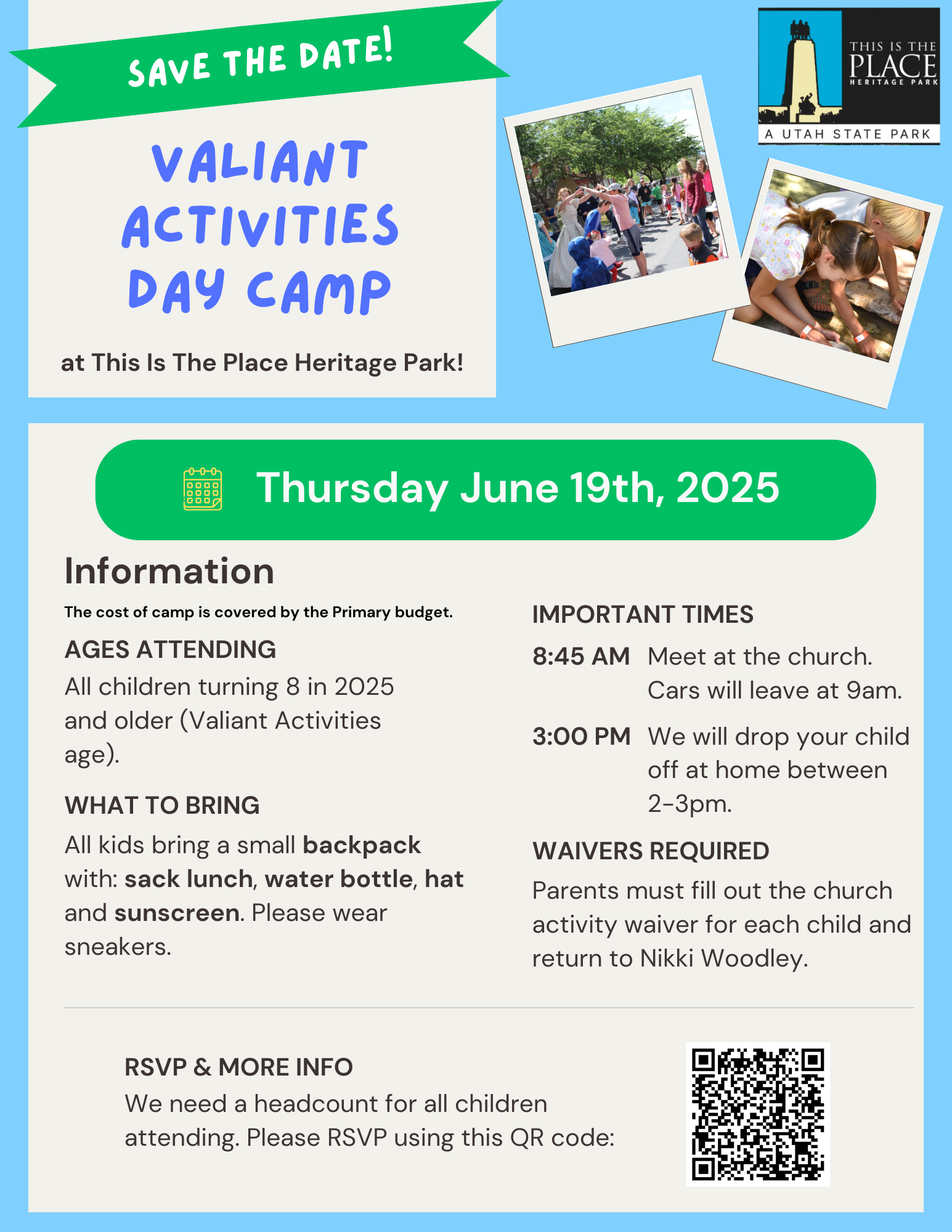 Valiant Activities Day Camp flyer